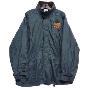 LES SCHWAB TIRES Jacket Mens Large Green Parka Full Zip SPORT 4X4 Snap Pockets